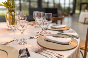 Elegant restaurant table setting with glassware for a fine dining experience
